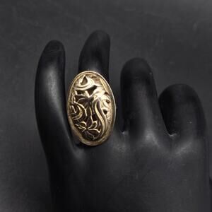 Beau Sterling Floral Oval Ring Gold Wash Size 5 Vintage